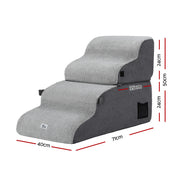 i.Pet Dog Stairs and Bed 2-in-1 Sofa Car Foam Non-Slip Washable Pet Stairs Indoor Grey FDR-D-FOAM-4T-2IN1-GR