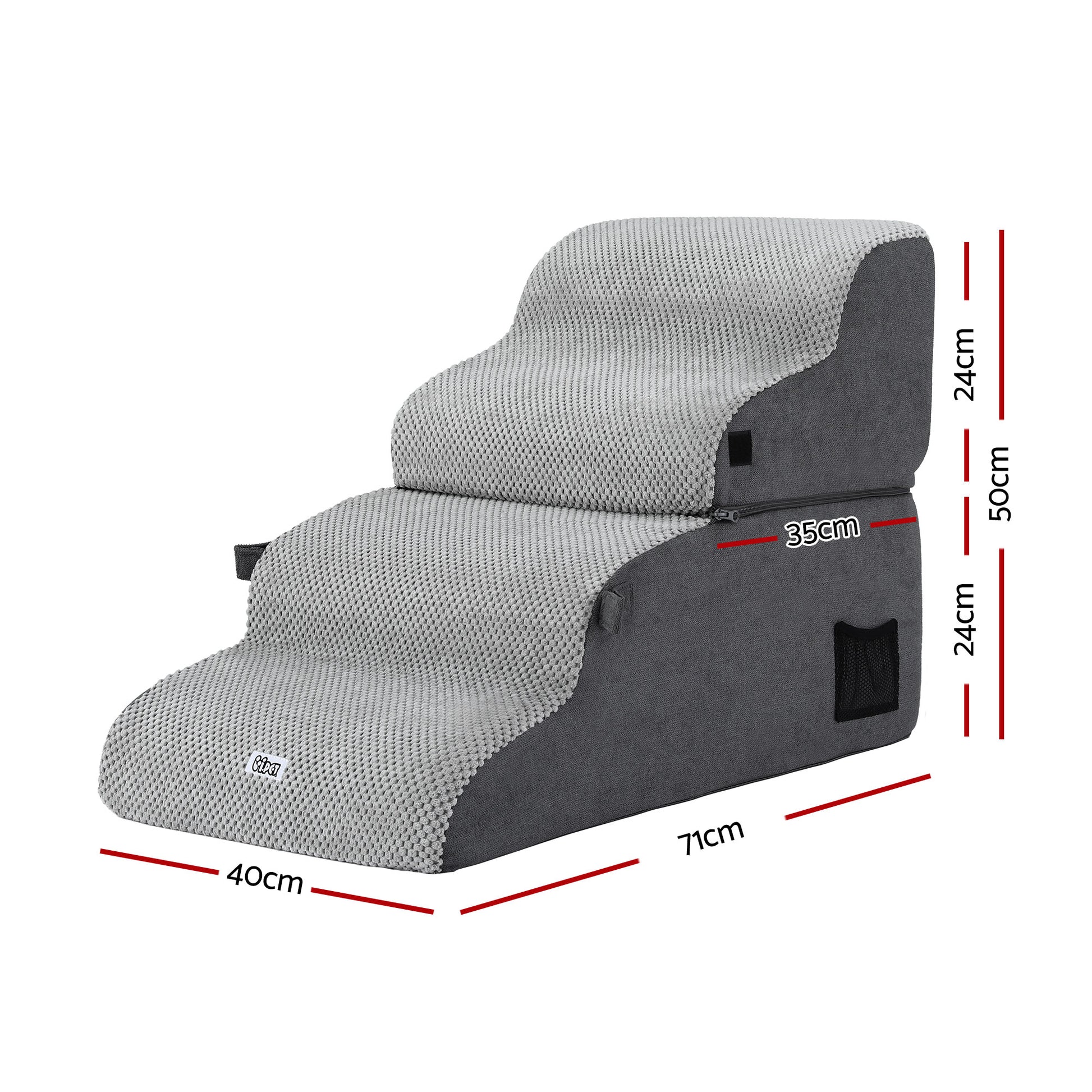 i.Pet Dog Stairs and Bed 2-in-1 Sofa Car Foam Non-Slip Washable Pet Stairs Indoor Grey FDR-D-FOAM-4T-2IN1-GR