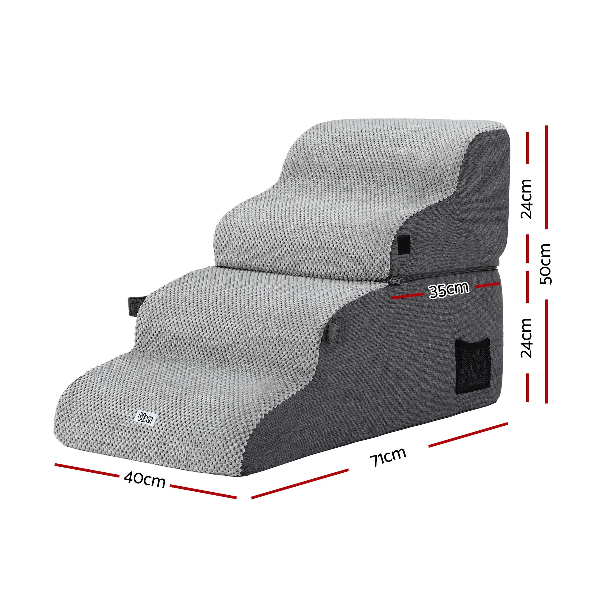 i.Pet Dog Stairs and Bed 2-in-1 Sofa Car Foam Non-Slip Washable Pet Stairs Indoor Grey FDR-D-FOAM-4T-2IN1-GR