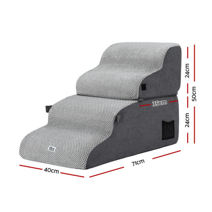 i.Pet Dog Stairs and Bed 2-in-1 Sofa Car Foam Non-Slip Washable Pet Stairs Indoor Grey FDR-D-FOAM-4T-2IN1-GR