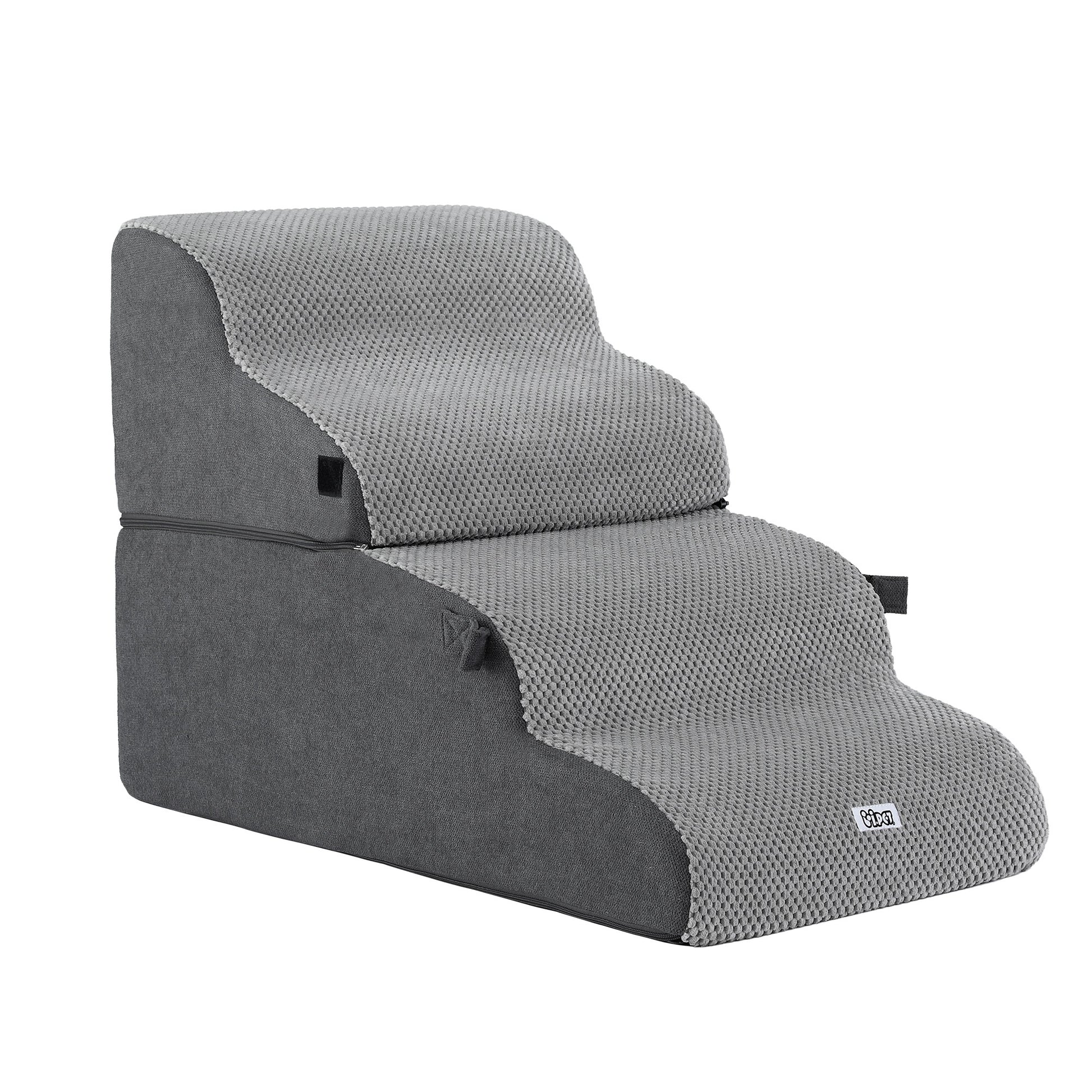 i.Pet Dog Stairs and Bed 2-in-1 Sofa Car Foam Non-Slip Washable Pet Stairs Indoor Grey FDR-D-FOAM-4T-2IN1-GR