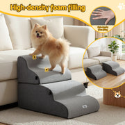 i.Pet Dog Stairs and Bed 2-in-1 Sofa Car Foam Non-Slip Washable Pet Stairs Indoor Grey FDR-D-FOAM-4T-2IN1-GR