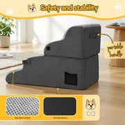 i.Pet Dog Stairs and Bed 2-in-1 Sofa Car Foam Non-Slip Washable Pet Stairs Indoor Grey FDR-D-FOAM-4T-2IN1-GR