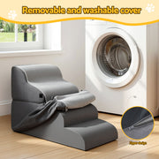 i.Pet Dog Stairs and Bed 2-in-1 Sofa Car Foam Non-Slip Washable Pet Stairs Indoor Grey FDR-D-FOAM-4T-2IN1-GR