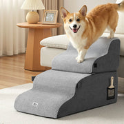 i.Pet Dog Stairs and Bed 2-in-1 Sofa Car Foam Non-Slip Washable Pet Stairs Indoor Grey FDR-D-FOAM-4T-2IN1-GR