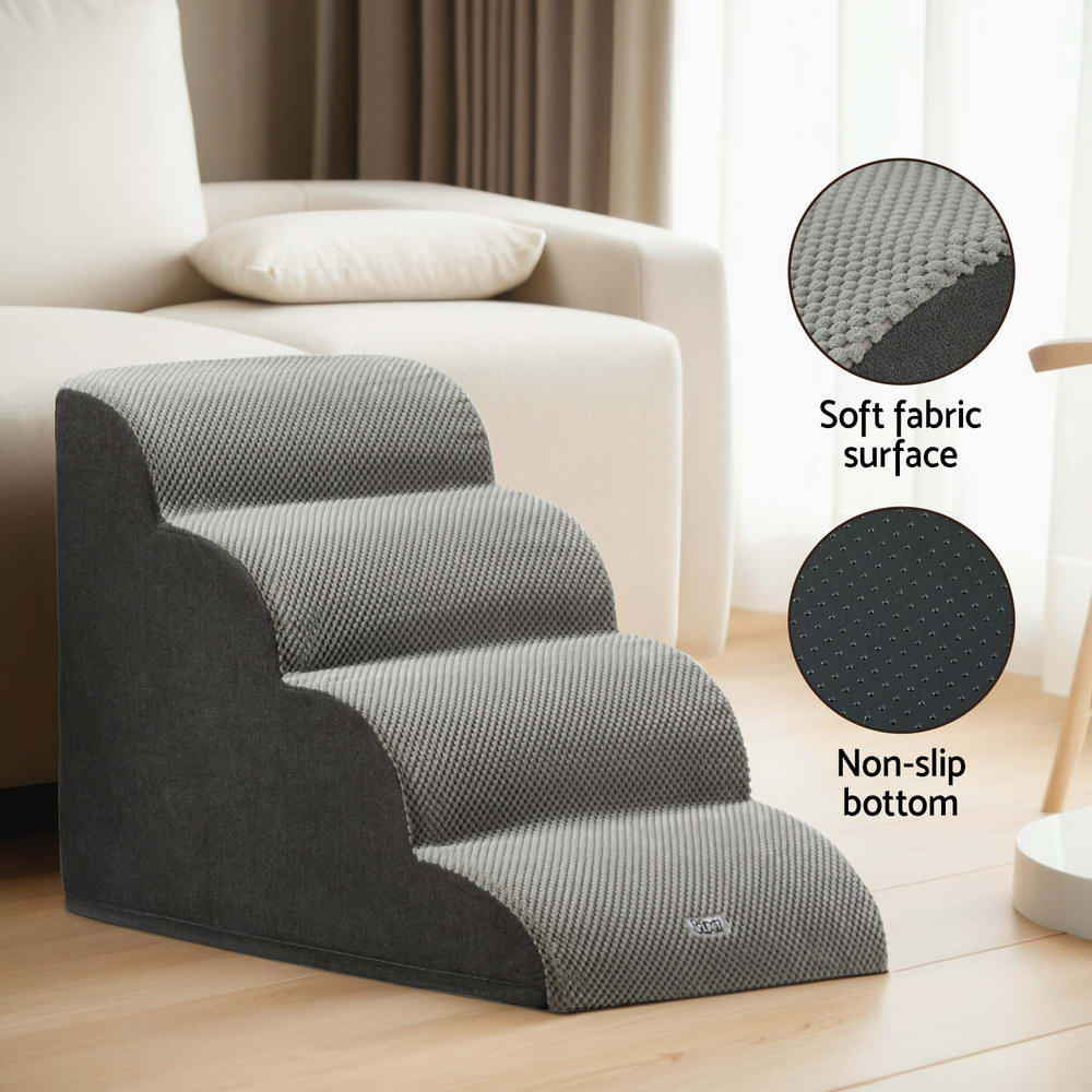 i.Pet Dog Ramp Steps Foam 4 Tier Pet Stairs For Bed Sofa Car Portable Indoor FDR-D-FOAM-4T-GR
