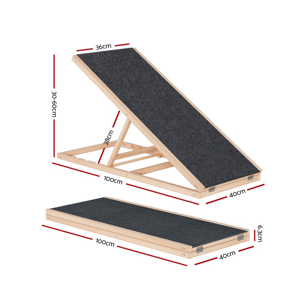 i.Pet Dog Ramp 100cm Adjustable Height Wooden Steps Stairs For Bed Sofa Car Foldable FDR-D-WOOD100-GR