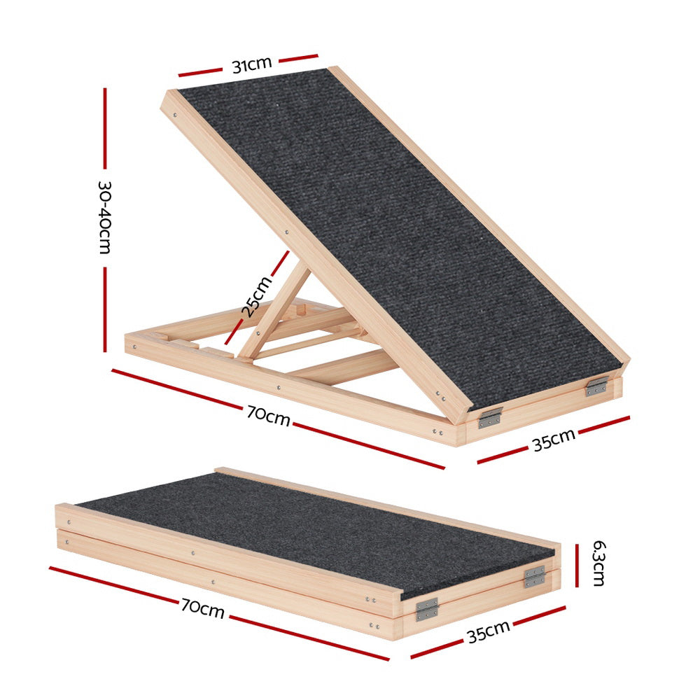 i.Pet Dog Ramp 70cm Adjustable Height Wooden Steps Stairs For Bed Sofa Car Foldable FDR-D-WOOD70-GR