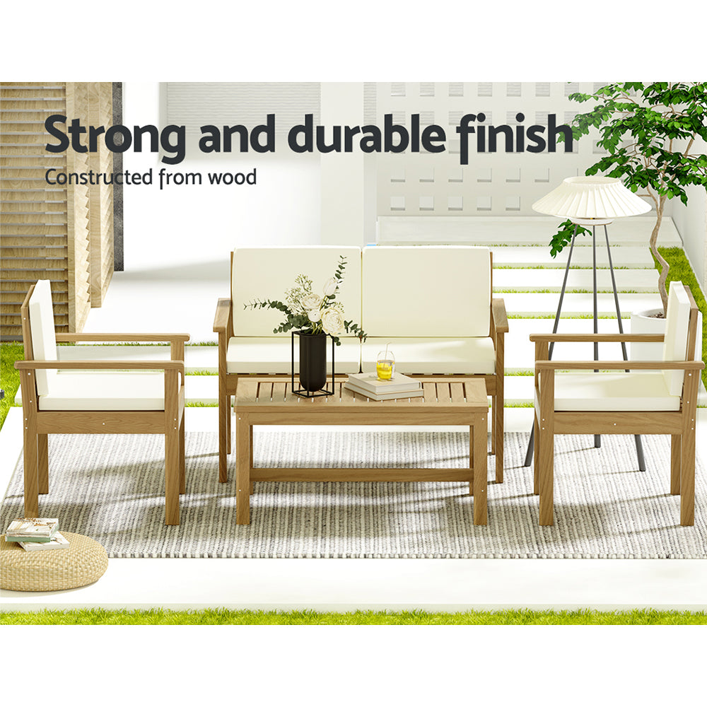 Gardeon 4-Piece Outdoor Sofa Set Wooden Couch Lounge Setting FF-B-SOFA-BR-AB