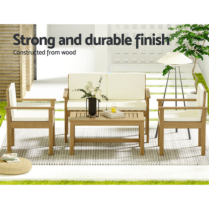 Gardeon 4-Piece Outdoor Sofa Set Wooden Couch Lounge Setting FF-B-SOFA-BR-AB
