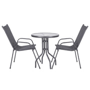 Gardeon 3PC Outdoor Bistro Set Table and Chairs Stackable Patio Furniture Grey