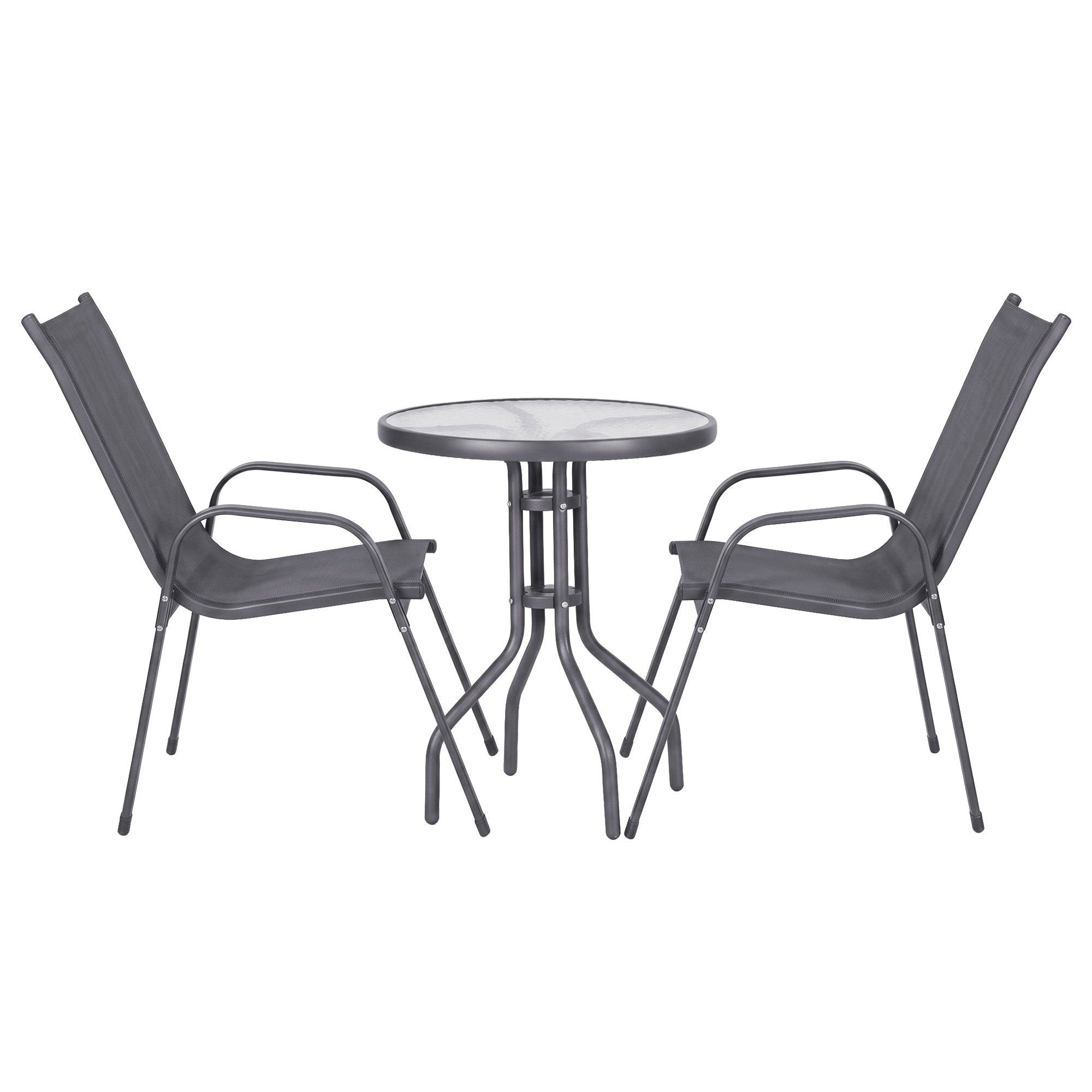 Gardeon 3PC Outdoor Bistro Set Table and Chairs Stackable Patio Furniture Grey