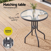 Gardeon 3PC Outdoor Bistro Set Table and Chairs Stackable Patio Furniture Grey
