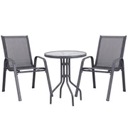 Gardeon 3PC Outdoor Bistro Set Table and Chairs Stackable Patio Furniture Grey