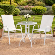 Gardeon 3PC Outdoor Bistro Set Table and Chairs Stackable Patio Furniture White FF-B-STA-AL80-WH