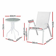 Gardeon 3PC Outdoor Bistro Set Table and Chairs Stackable Patio Furniture White FF-B-STA-AL80-WH
