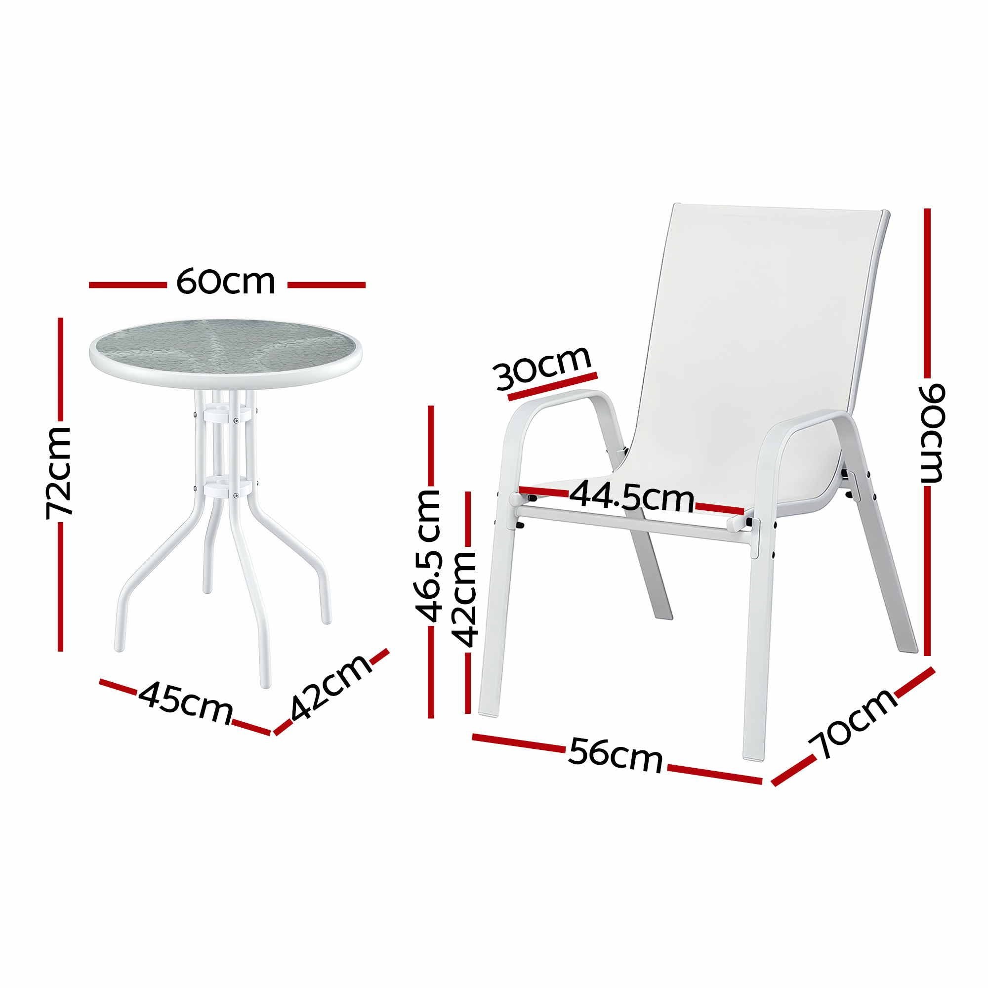 Gardeon 3PC Outdoor Bistro Set Table and Chairs Stackable Patio Furniture White FF-B-STA-AL80-WH