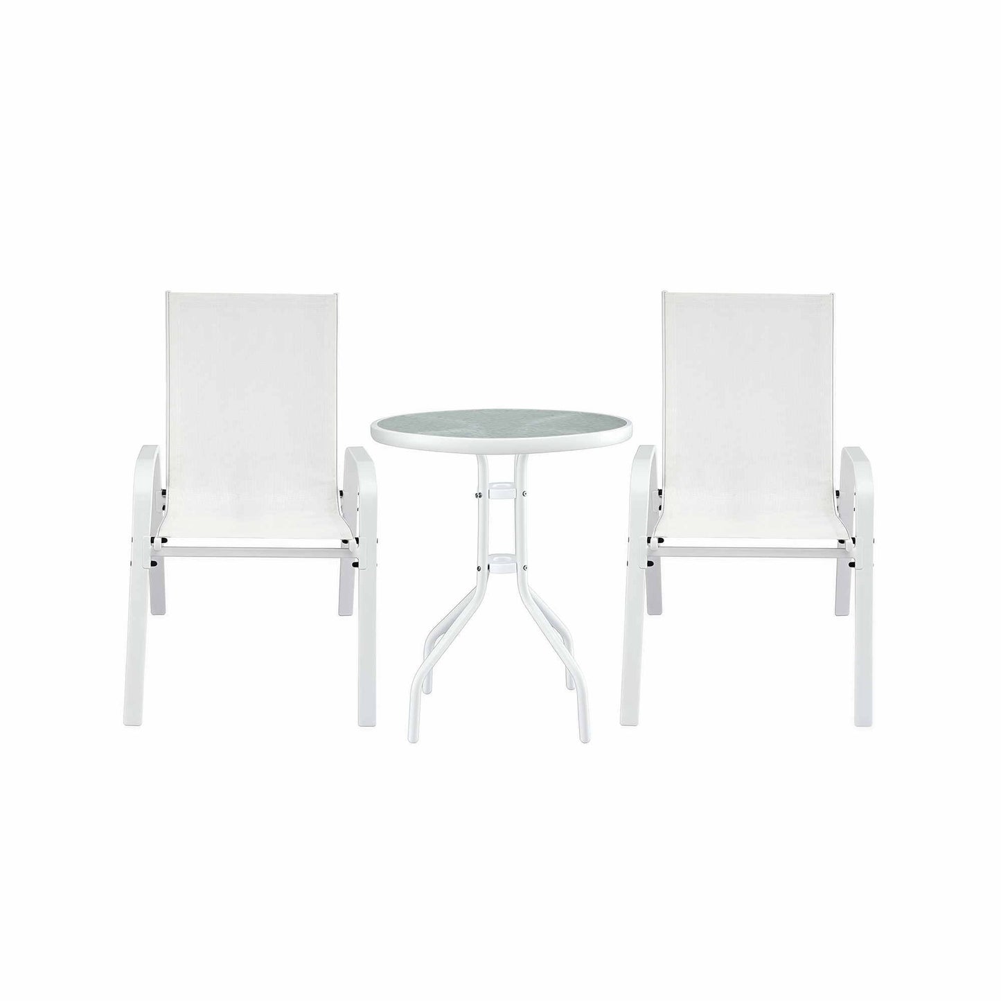 Gardeon 3PC Outdoor Bistro Set Table and Chairs Stackable Patio Furniture White FF-B-STA-AL80-WH
