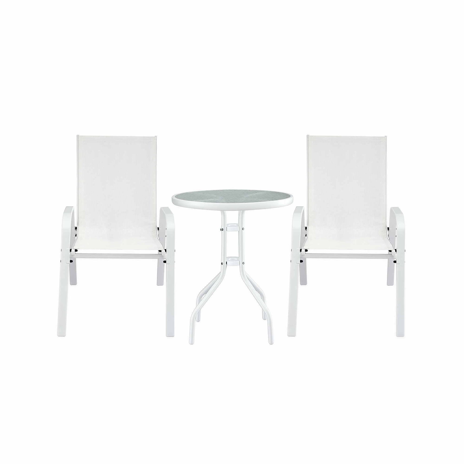 Gardeon 3PC Outdoor Bistro Set Table and Chairs Stackable Patio Furniture White FF-B-STA-AL80-WH
