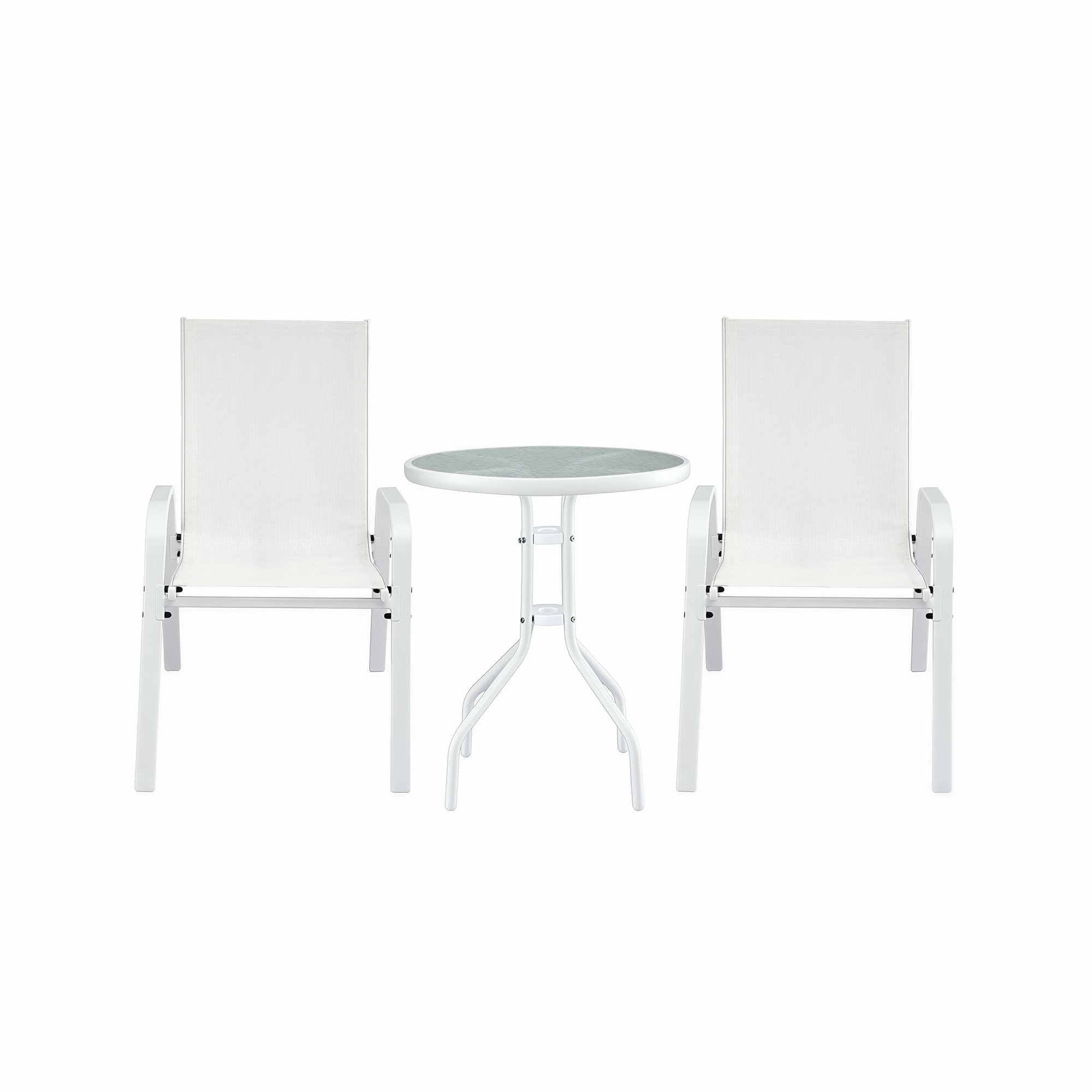 Gardeon 3PC Outdoor Bistro Set Table and Chairs Stackable Patio Furniture White FF-B-STA-AL80-WH