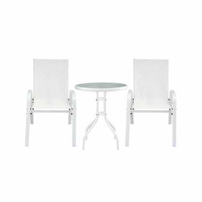 Gardeon 3PC Outdoor Bistro Set Table and Chairs Stackable Patio Furniture White FF-B-STA-AL80-WH