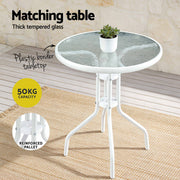 Gardeon 3PC Outdoor Bistro Set Table and Chairs Stackable Patio Furniture White FF-B-STA-AL80-WH