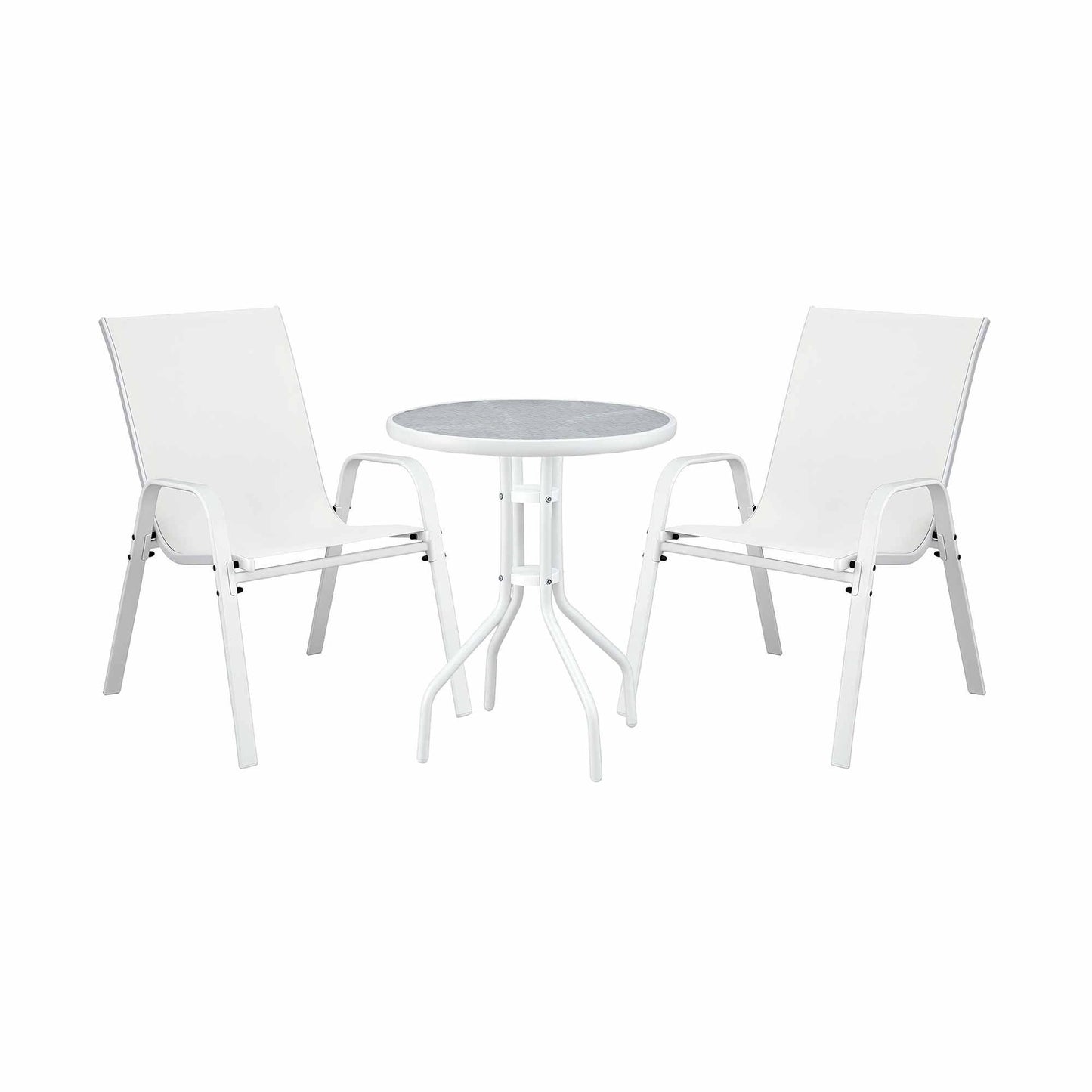 Gardeon 3PC Outdoor Bistro Set Table and Chairs Stackable Patio Furniture White FF-B-STA-AL80-WH