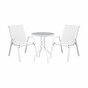 Gardeon 3PC Outdoor Bistro Set Table and Chairs Stackable Patio Furniture White FF-B-STA-AL80-WH