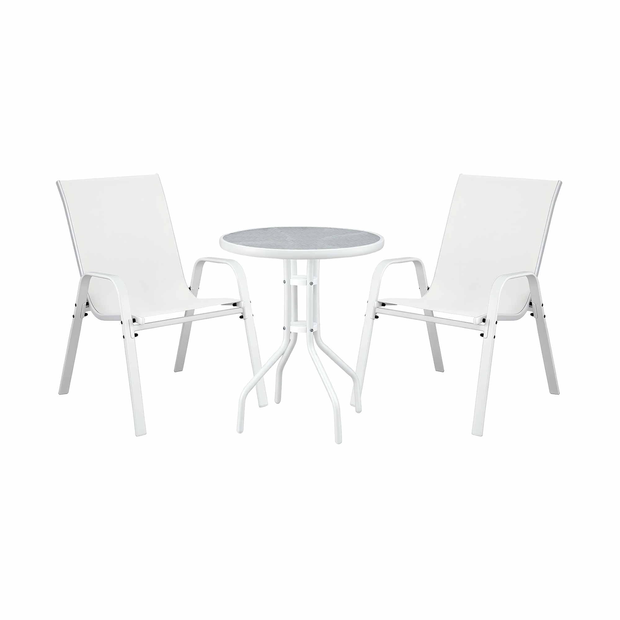 Gardeon 3PC Outdoor Bistro Set Table and Chairs Stackable Patio Furniture White FF-B-STA-AL80-WH