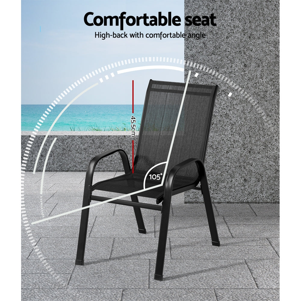 Gardeon 6PC Outdoor Dining Chairs Stackable Lounge Chair Patio Furniture Black FF-B-STA-CHAIR-BK-X6