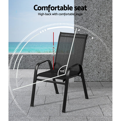 Gardeon 6PC Outdoor Dining Chairs Stackable Lounge Chair Patio Furniture Black FF-B-STA-CHAIR-BK-X6