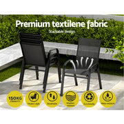 Gardeon 6PC Outdoor Dining Chairs Stackable Lounge Chair Patio Furniture Black FF-B-STA-CHAIR-BK-X6