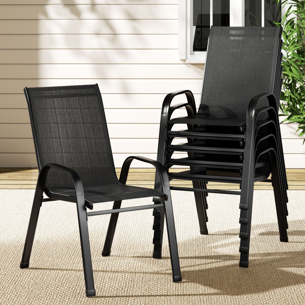 Gardeon 6PC Outdoor Dining Chairs Stackable Lounge Chair Patio Furniture Black FF-B-STA-CHAIR-BK-X6