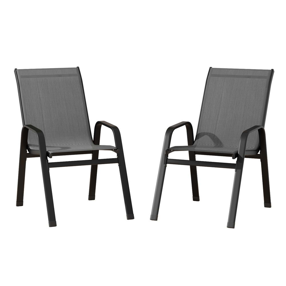 Gardeon 2PC Outdoor Dining Chairs Stackable Lounge Chair Patio Furniture Grey FF-B-STA-CHAIR-GE-X2