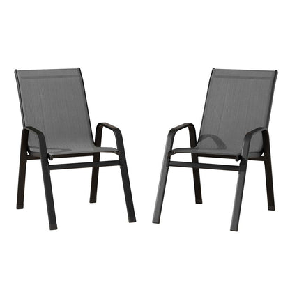 Gardeon 2PC Outdoor Dining Chairs Stackable Lounge Chair Patio Furniture Grey FF-B-STA-CHAIR-GE-X2