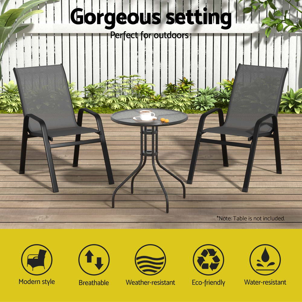 Gardeon 2PC Outdoor Dining Chairs Stackable Lounge Chair Patio Furniture Grey FF-B-STA-CHAIR-GE-X2
