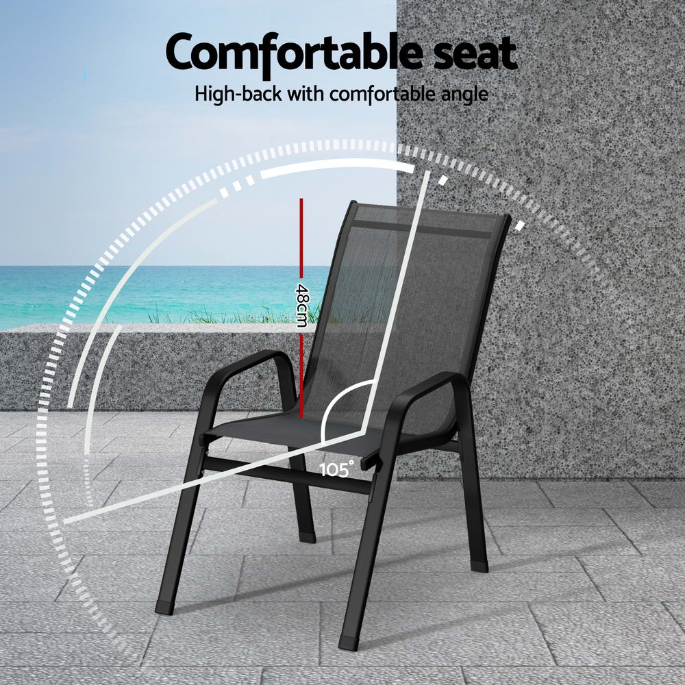 Gardeon 2PC Outdoor Dining Chairs Stackable Lounge Chair Patio Furniture Grey FF-B-STA-CHAIR-GE-X2