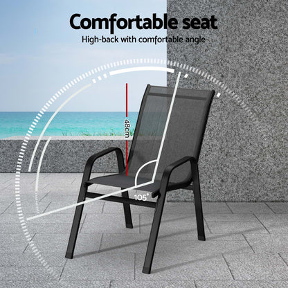 Gardeon 2PC Outdoor Dining Chairs Stackable Lounge Chair Patio Furniture Grey FF-B-STA-CHAIR-GE-X2