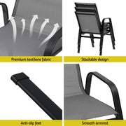 Gardeon 2PC Outdoor Dining Chairs Stackable Lounge Chair Patio Furniture Grey FF-B-STA-CHAIR-GE-X2