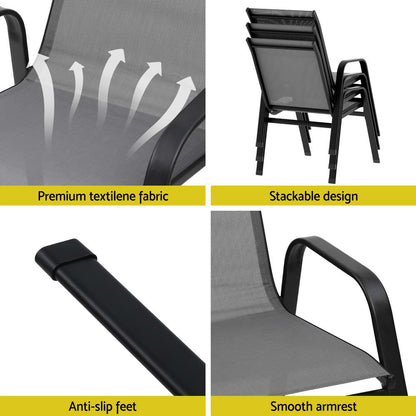 Gardeon 2PC Outdoor Dining Chairs Stackable Lounge Chair Patio Furniture Grey FF-B-STA-CHAIR-GE-X2