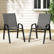 Gardeon 2PC Outdoor Dining Chairs Stackable Lounge Chair Patio Furniture Grey FF-B-STA-CHAIR-GE-X2