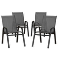 Gardeon 4PC Outdoor Dining Chairs Stackable Lounge Chair Patio Furniture Grey FF-B-STA-CHAIR-GE-X4