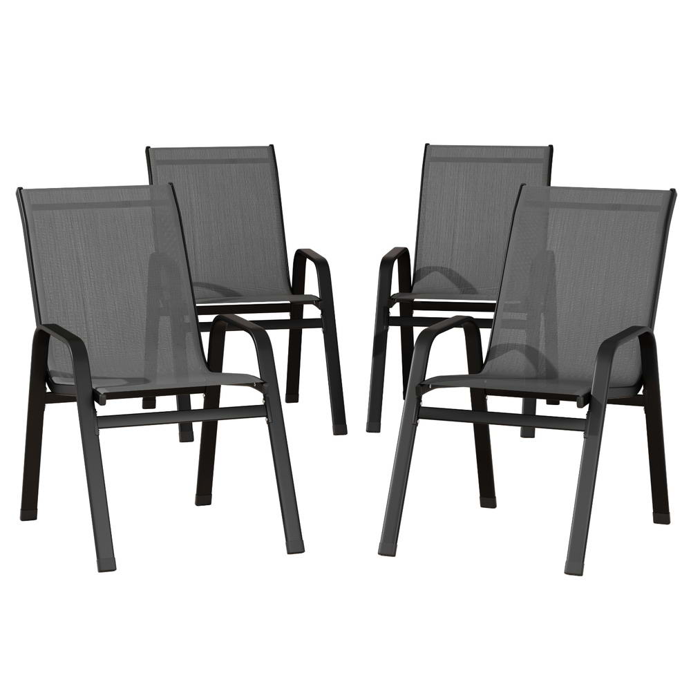 Gardeon 4PC Outdoor Dining Chairs Stackable Lounge Chair Patio Furniture Grey FF-B-STA-CHAIR-GE-X4