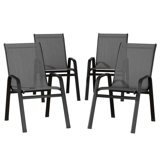 Gardeon 4PC Outdoor Dining Chairs Stackable Lounge Chair Patio Furniture Grey FF-B-STA-CHAIR-GE-X4