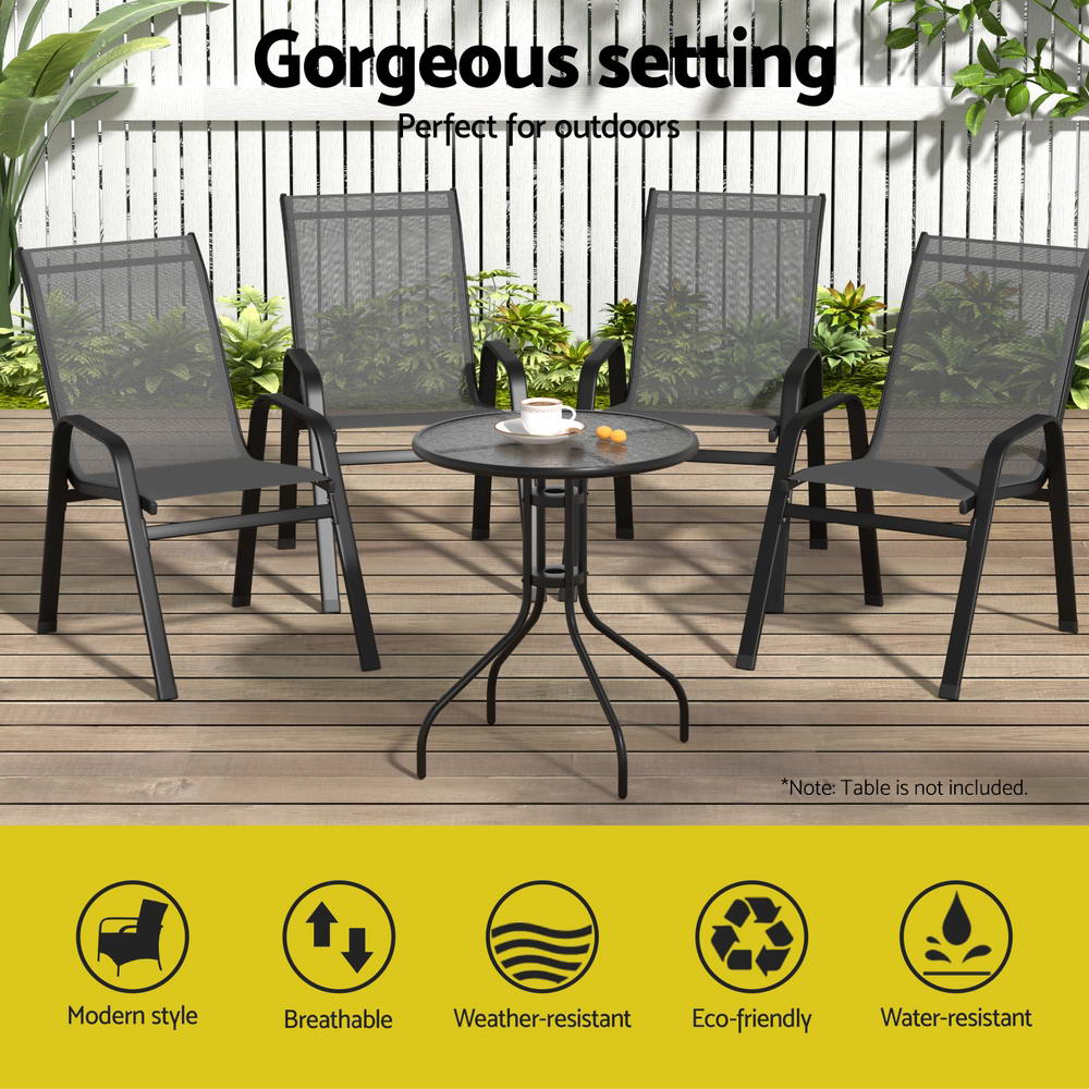 Gardeon 4PC Outdoor Dining Chairs Stackable Lounge Chair Patio Furniture Grey FF-B-STA-CHAIR-GE-X4