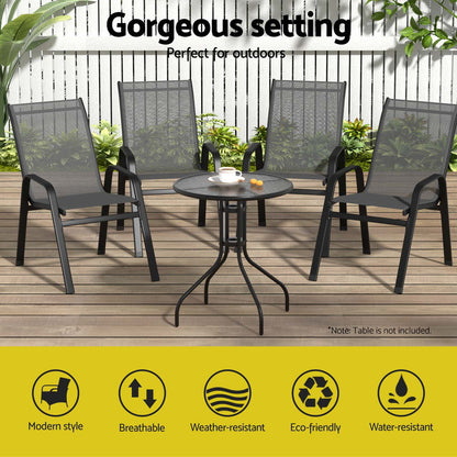 Gardeon 4PC Outdoor Dining Chairs Stackable Lounge Chair Patio Furniture Grey FF-B-STA-CHAIR-GE-X4