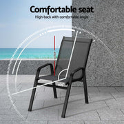 Gardeon 4PC Outdoor Dining Chairs Stackable Lounge Chair Patio Furniture Grey FF-B-STA-CHAIR-GE-X4