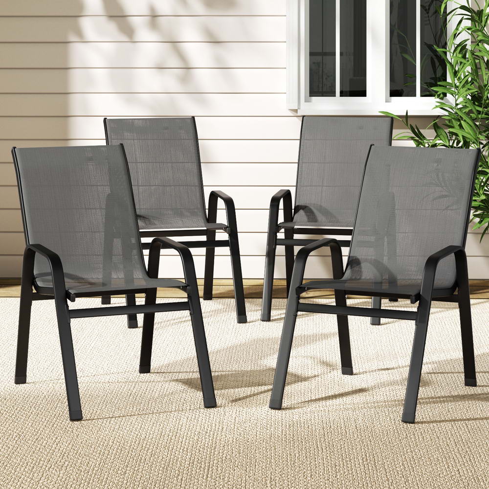 Gardeon 4PC Outdoor Dining Chairs Stackable Lounge Chair Patio Furniture Grey FF-B-STA-CHAIR-GE-X4