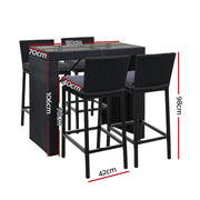 Gardeon 5-Piece Outdoor Bar Set Dining Table Stools Wicker Patio Setting FF-BARSET-BACK-BK-5AB