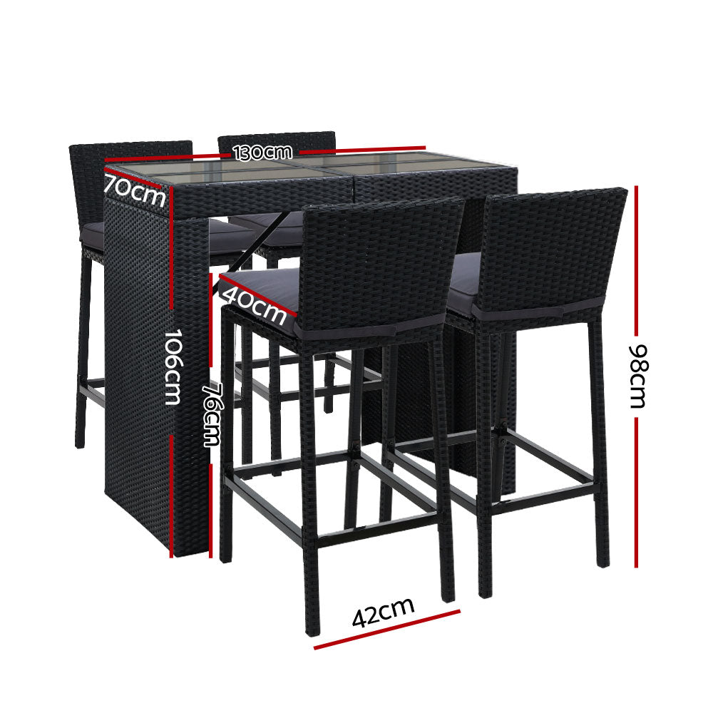 Gardeon 5-Piece Outdoor Bar Set Dining Table Stools Wicker Patio Setting FF-BARSET-BACK-BK-5AB